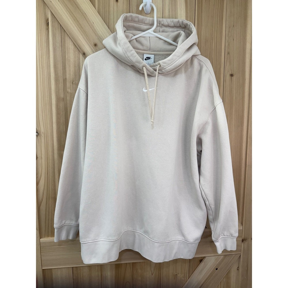 Nike Sportswear Essential Oversized Fleece Hoodie Beige Oatmeal Small Swoosh